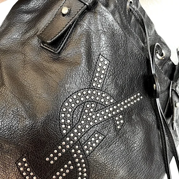 YSL: Studded Drawstring Leather Kahala Tote Bag - Picture 17 of 17
